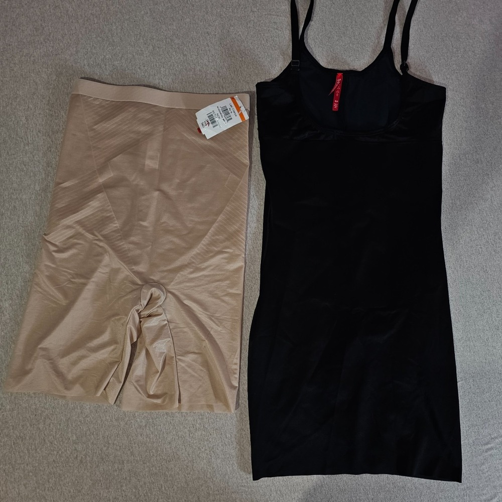 Lot of 2 Spanx Small Shapewear Nude Shorts Black Slip Wear Under Pants Or Dress